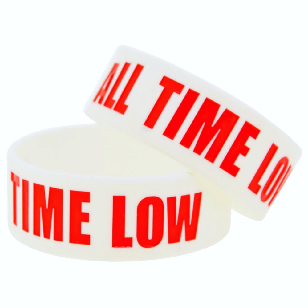 (2 ) ALL TIME LOW BAND WRISTBANDS ACCESSORY WHITE RED BRACELETS SILICONE 1" WIDE